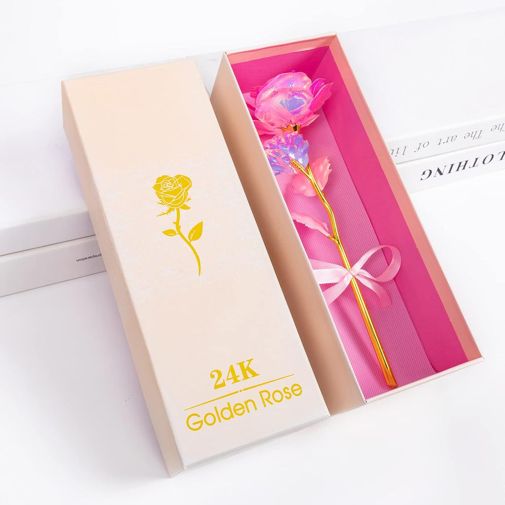 Caja Rosa Eterna Con Luz LED Colorida