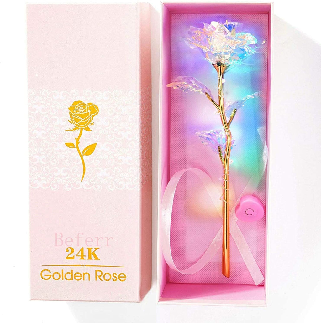 Caja Rosa Eterna Con Luz LED Colorida